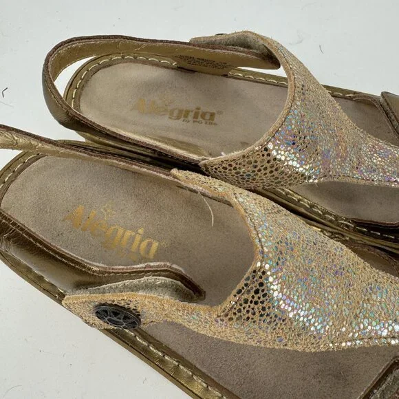 Alegria Sandals Women’s 9 gold  leather slip on slide comfort beach kendra - Picture 5 of 7